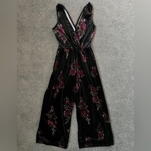 Velvet Dark Floral Sleeveless Jumpsuit